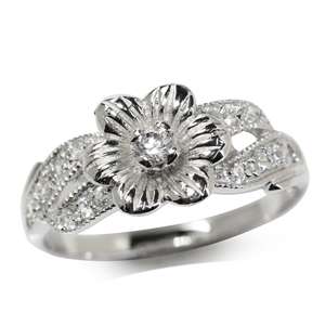 FLOWER 0.20ct White Cubics 925 SOLID Sterling Silver Ring. Size 9 / S / 19mm