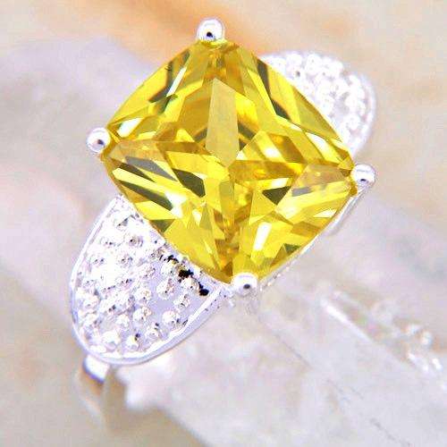6.79ct Cushion cut Lemon Quartz 925 Silver Ring. Size 6.5 / N / 17mm