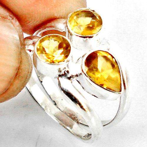 3.71cts NATURAL CITRINE GEMSTONE 925 STERLING SILVER RING size 7.5