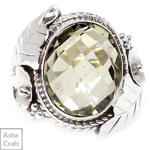 SOLID HEAVY 925 STERLING SILVER GREEN AMETHYST RING
