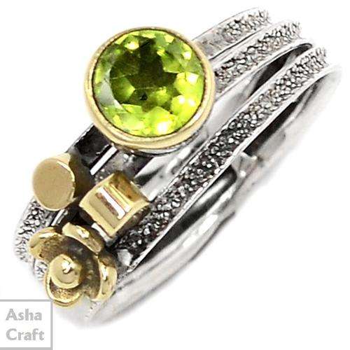 9CT YELLOW GOLD VERMEIL PERIDOT 925 STERLING SILVER RING
