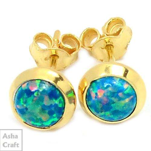 9CT YELLOW GOLD VERMEIL 925 STERLING SILVER FIRE OPAL EARRINGS