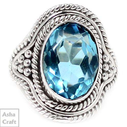 handcraft SOLID HEAVY 925 STERLING SILVER BLUE TOPAZ RING