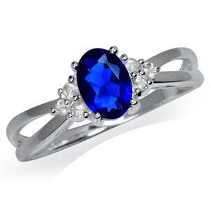 0.80ct Cr. Blue Sapphire and Cubics 925 SOLID Sterling Silver Ring. Size 9 / S / 19mm