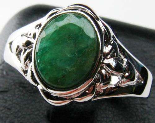 SOLID HEAVY 925 STERLING SILVER 3.320ct EMERALD RING - Size 8 / Q