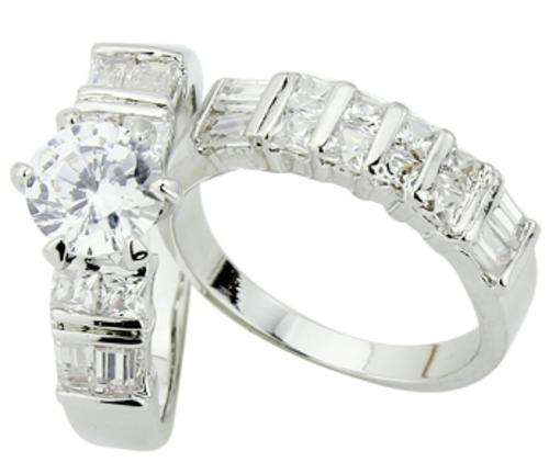 SIM DIAMOND ENGAGEMENT and WEDDING RING SET - Size 7.5 / P