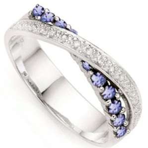 0.44 CT GENUINE TANZANITE & GENUINE DIAMONDS PLATINUM OVER 0.925 STERLING SILVER RING
