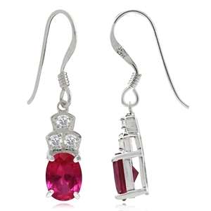 1.15ct Pink Ruby CZ & Cr. White Topaz 925 Sterling Silver Dangle Earrings