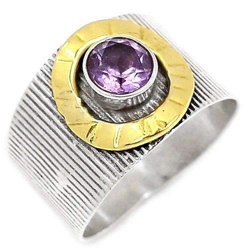 9CT YELLOW GOLD VERMEIL AMETHYST 925 STERLING SILVER RING