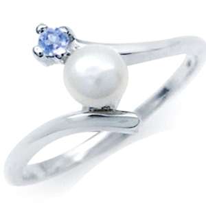 Freshwater Pearl and Genuine Tanzanite 925 Sterling Silver Ring. Size 6 / M / 16.3mm