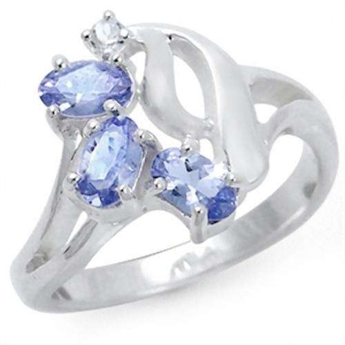 0.76 Carat Natural Tanzanite & White Topaz 925 Sterling Silver Designer Cluster Ring