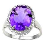 5.11 CT Amethyst & 2 Pcs White Diamond Platinum Over 0.925 Sterling Silver Ring