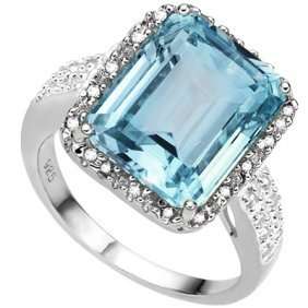 AMAZING 5.40 CT BLUE TOPAZ & WHITE DIAMONDS 0.925 STERLING SILVER W/ PLATINUM RING