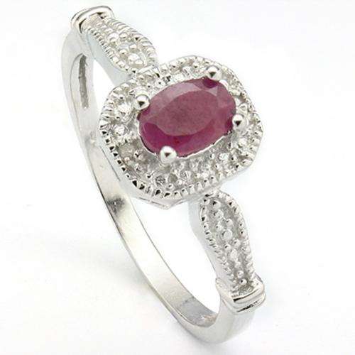AWESOME 0.62 CT GENUINE RUBY & GENUINE DIAMONDS PLATINUM/925 STERLING SILVER RING
