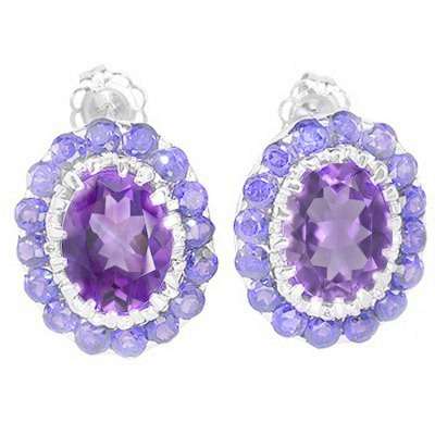 [R2900.00] 3.28 Carat Natural Amethyst & Tanzanite Platinum/925 Stud Earrings