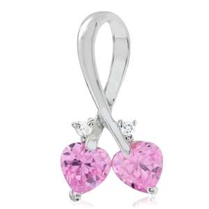 Pink CZ & Cr. White Topaz 925 Sterling Silver Ribbon Heart Pendant