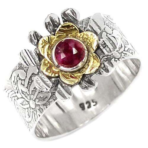 INTRICATE NATURAL RUBY IN 9CT GOLD VERMEIL FLOWER RING