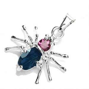 0.69ct Tourmaline + Black Sapphire 925 Sterling Silver Spider Pendant