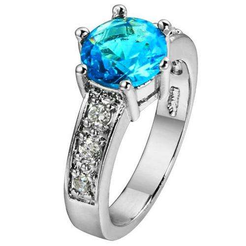 18K WHITE GOLD PLATED BLUE AND WHITE CZ RING