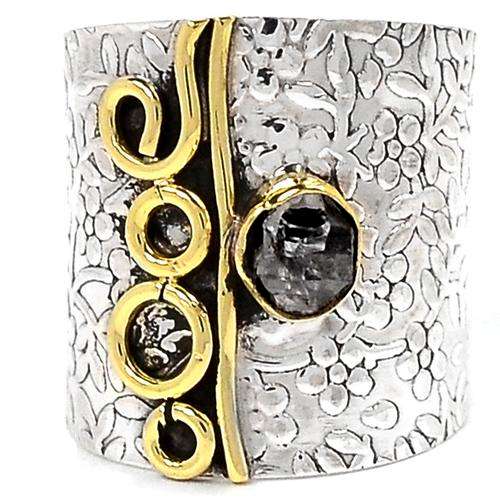 BREATHTAKING HERKIMER DIAMOND 9CT GOLD VERMEIL RING s.8.5