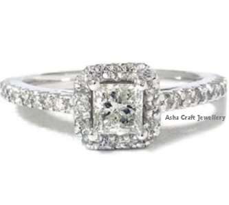 Princess Halo 1.30 Carat Swarovski Elements Engagement Ring. Size 8/Q