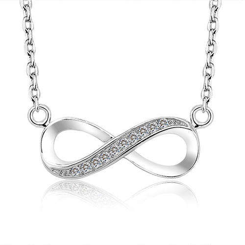 INFINITY White Cubics 925 Solid Sterling Silver Box Chain Necklace