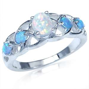 FREE SHIPPING! Fine White and Blue Opal 925 Sterling Silver Celtic Knot Ring