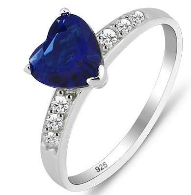Lab Sapphire Heart Ring* Genuine 925 STERLING SILVER* Size 7 / O