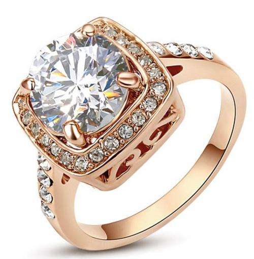 Spectacular 2.70 carat Halo 14kt Rose Gold plated Ring. Size 9 / S