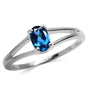 Genuine 0.56ct London Blue Topaz 925 Sterling Silver Solitaire Ring. Size 4 / I