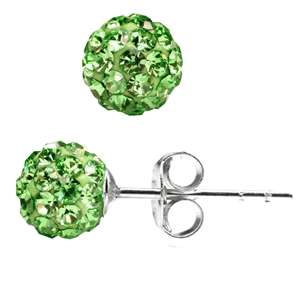 5MM Peridot Green Crystal Ball 925 Sterling Silver Stud Earrings