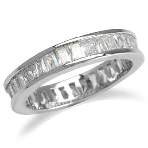 Stunning Baguette Eternity 14kt White Gold Vermeil Ring. Size 8