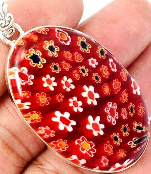 EXTRA LARGE ITALIAN MILLIFIORI MURANO STERLING SILVER PENDANT
