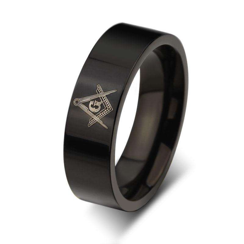 MENS Masonic Freemason Black Stainless Steel Ring. Size 10 / T+