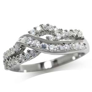CZ Ribbon Classic 14kt White Gold Vermeil Ring. Size 8