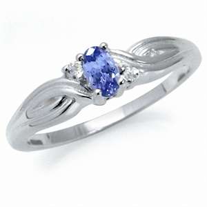 0.28ct Genuine Tanzanite & White Topaz 925 Sterling Silver Ring - Size 7 / N+