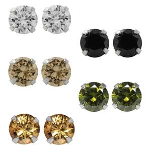 10-Piece 5MM Multi Colored CZ 925 Sterling Silver Stud Earrings Set