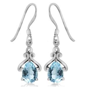 1.56ct. Natural Blue Topaz 925 Sterling Silver Drop Dangle Earrings