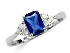 Sapphire Blue CZ & White CZ 925 Sterling Silver Engagement Ring - Size 8
