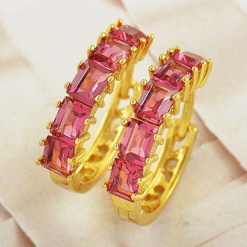 9K Yellow Gold Filled Princess Ruby CZ Huggie Hoop Earrings