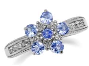 [ERV R5200] 0.90ct Genuine Tanzanite White Gold Vermeil Flower Ring. Size 7 / O