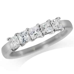 5-stone White Cubic Princess cut 925 Sterling Silver Ring - Size 6