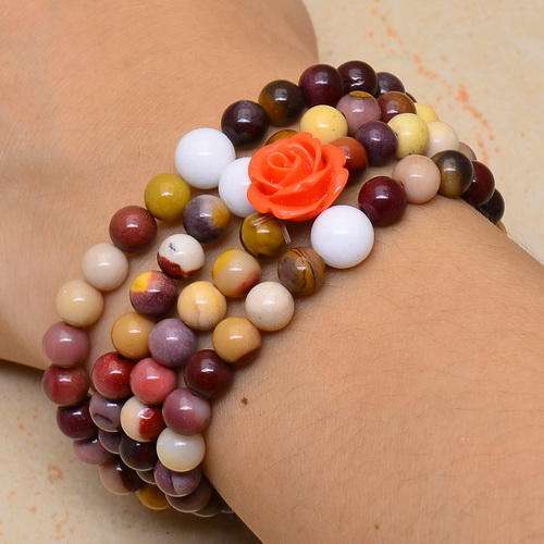 NATURAL MOOKAITE, JADE GEMSTONE FLOWER NECKLACE BRACELET STRETCHY 66cm