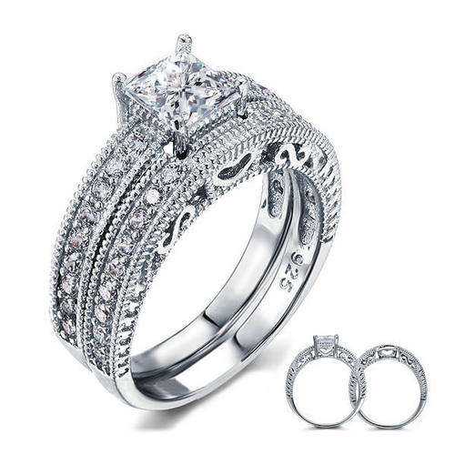 "~~`~~'EXTRAORDINARY'~~``~~" A Beautiful Princess Engagement + Wedding Set SOLID STERLING SILVER 925