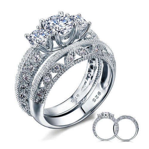 "~~`~~'BREATHTAKING'~~``~~" A Beautiful Trilogy Engagement + Wedding Set SOLID STERLING SILVER 925