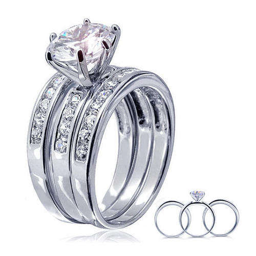 "~~`~~'MAGNIFICENT'~~``~~" A Beautiful Solitaire Engagement + Wedding Set SOLID STERLING SILVER 925