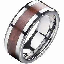 MENS SOLID TUNGSTEN CARBIDE WOOD INLAY RING - Size 9.5 / S and a Half