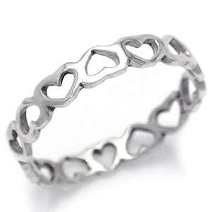 **Brand New** SIZE 6.5 / N - Pretty 3mm Hearts Solid Sterling Silver Ring