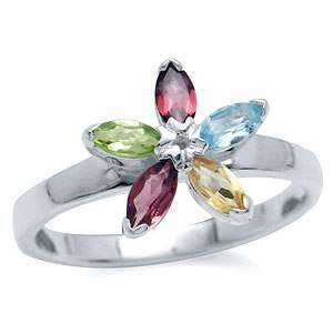 ** Size 7 / O ** GENUINE Citrine, Peridot, Garnet, Rhodolite Ring in Solid Silver