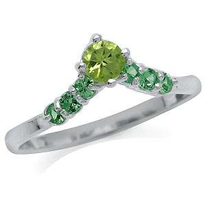 ** Size 8 / Q** Beautiful 0.38ctw Genuine Peridot & Tsavorite Wishbone Ring
